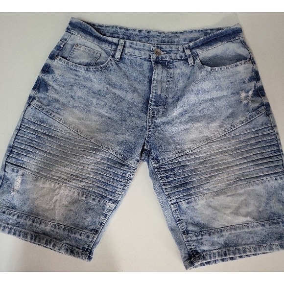 Southpole Denim Shorts Acid Wash Moto Style Ribbed Knee Distressed - Picture 1 of 10